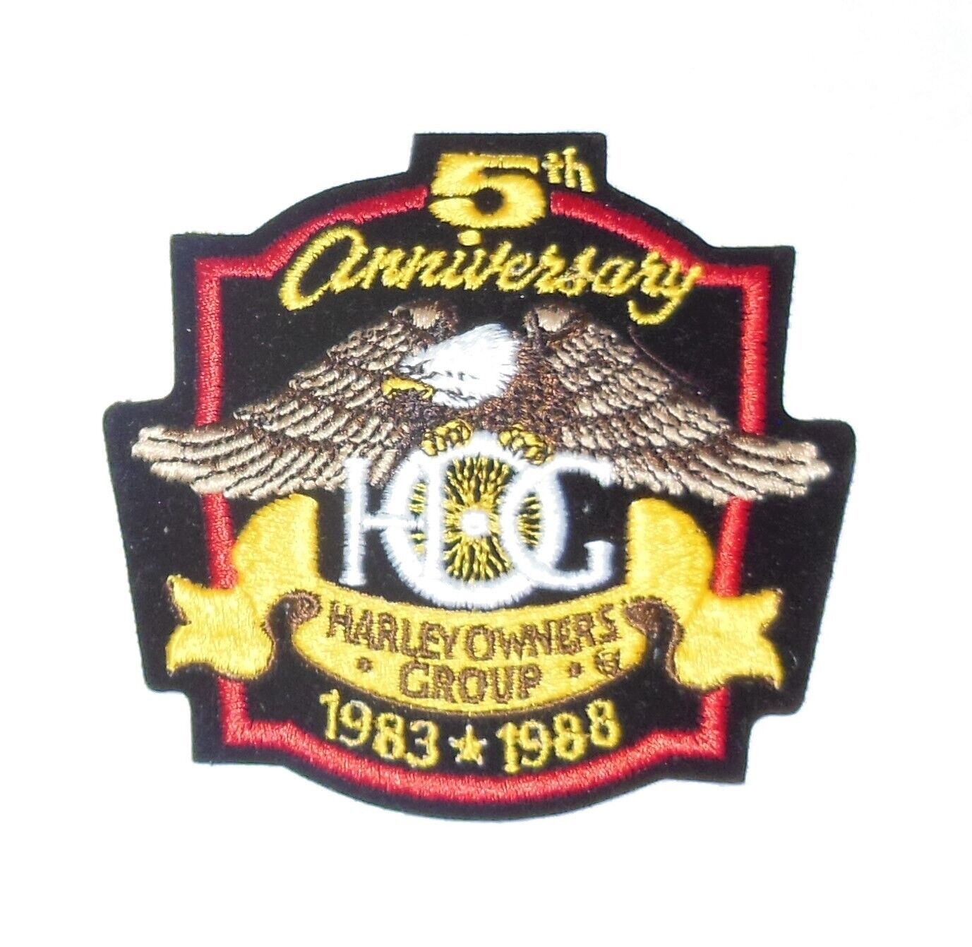 HARLEY OWNERS GROUP 5th ANNIVERSARY PATCH - HOG 1983 to 1988 VERY NICE CONDITION