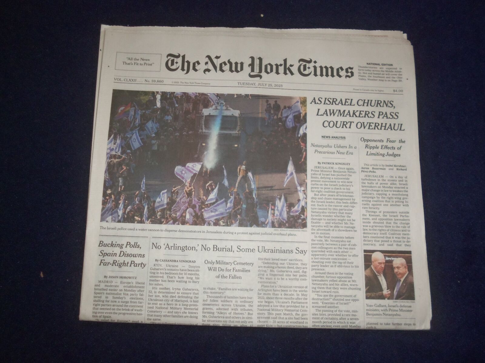 2023 JULY 25 NEW YORK TIMES - AS ISRAEL CHURNS, LAWMAKERS PASS COURT OVERHAUL