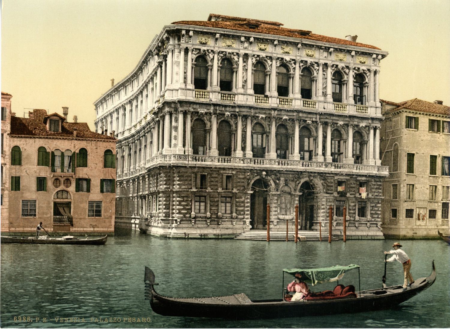 Venice. Palazzo Pesaro. Original vintage photochrome, vintage photochrome,