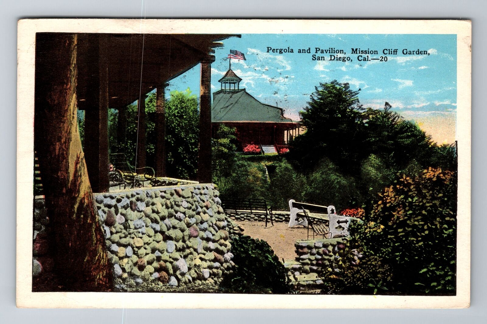 San Diego CA-California, Pergola, Pavilion Cliff Gardens Vintage c1929 Postcard