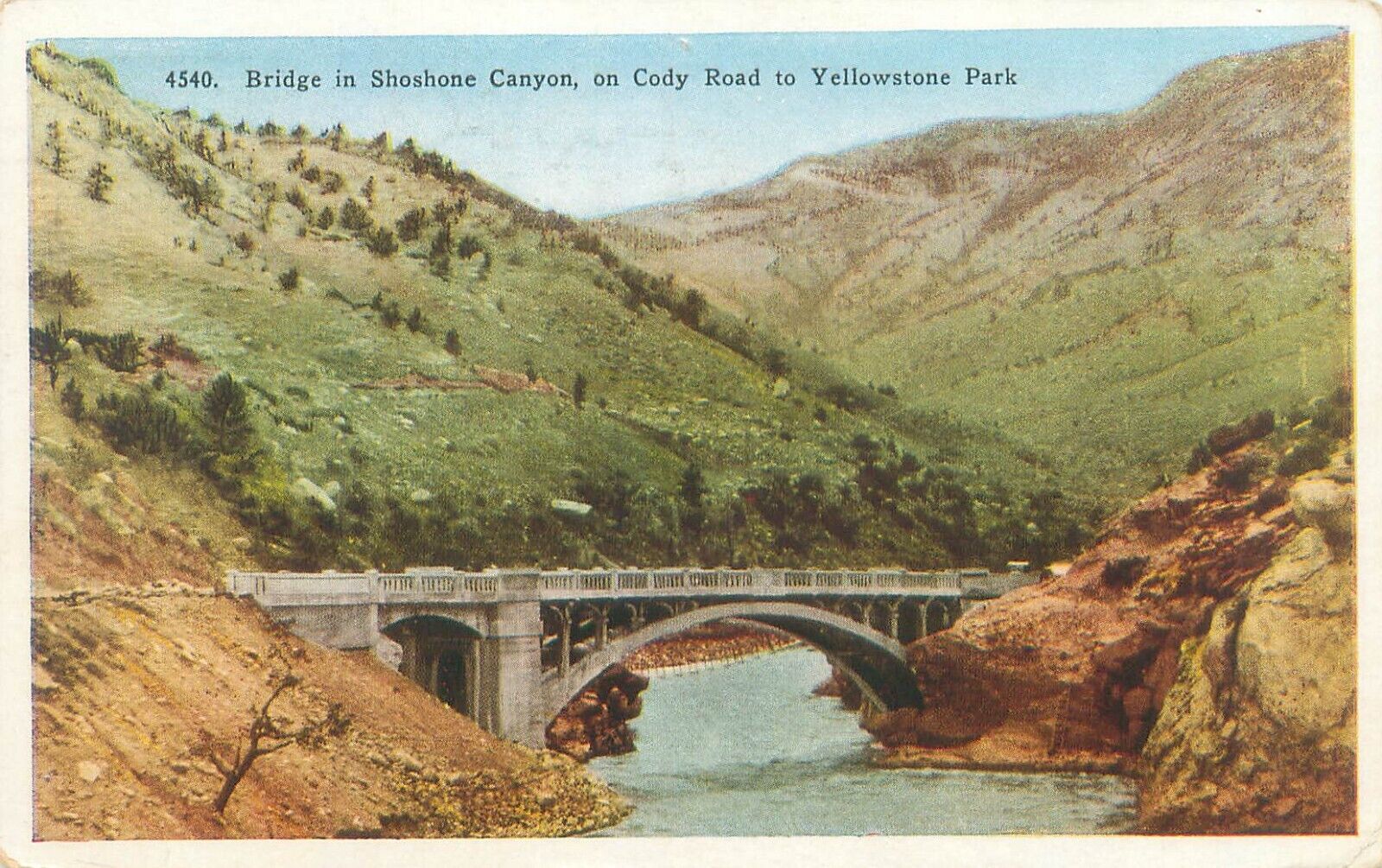 Yellowstone Shoshone Canyon Bridge, Wyoming 1928 White Border Postcard Used