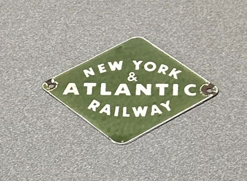 VINTAGE ATLANTIC NEW YORK RAILWAY RAILROAD PORCELAIN SIGN CAR GAS AUTO OIL