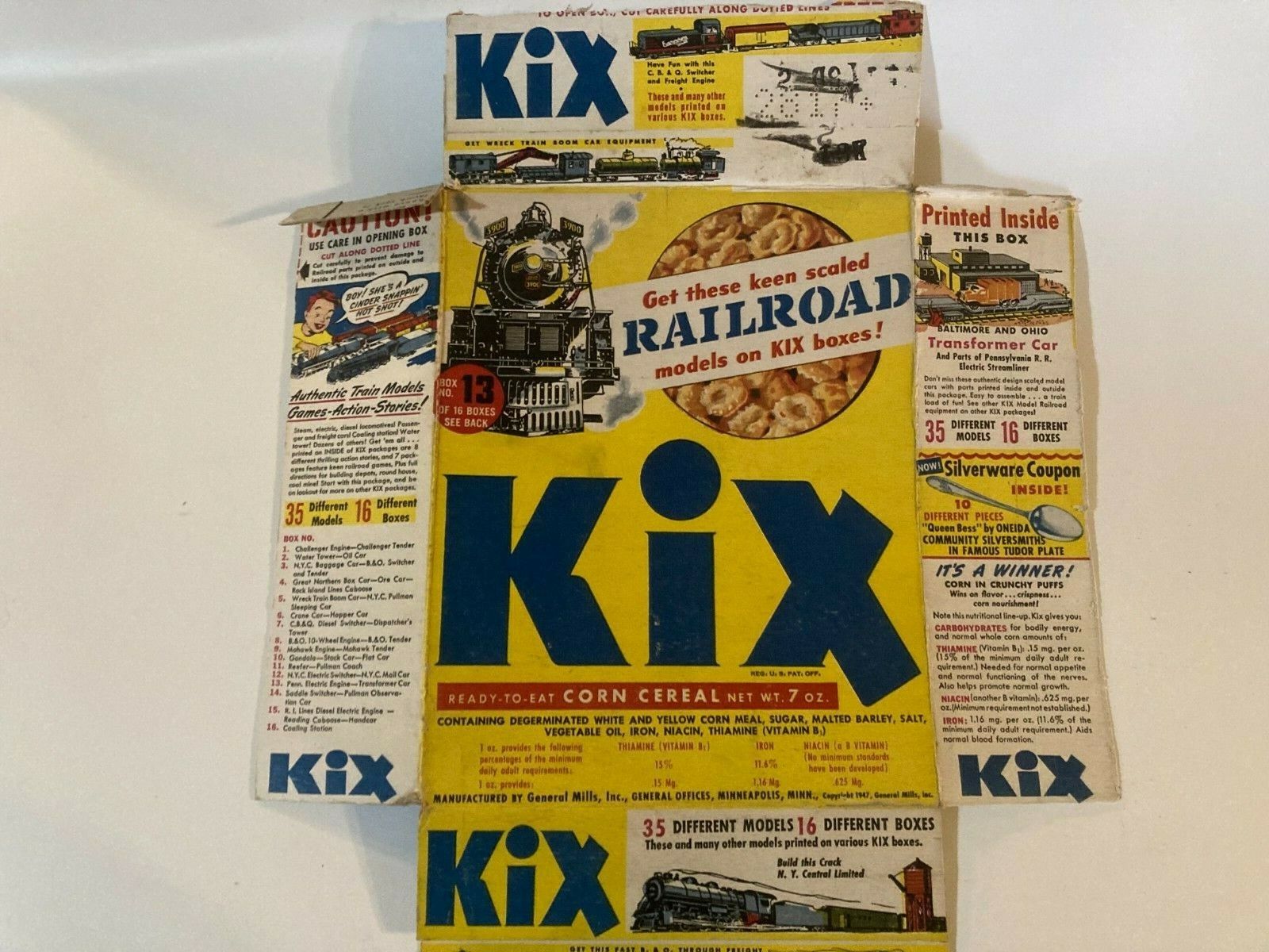 Vtg General Mills Kix Railroad Train Stock Cut Out Cereal Box Lot of 8 Partials