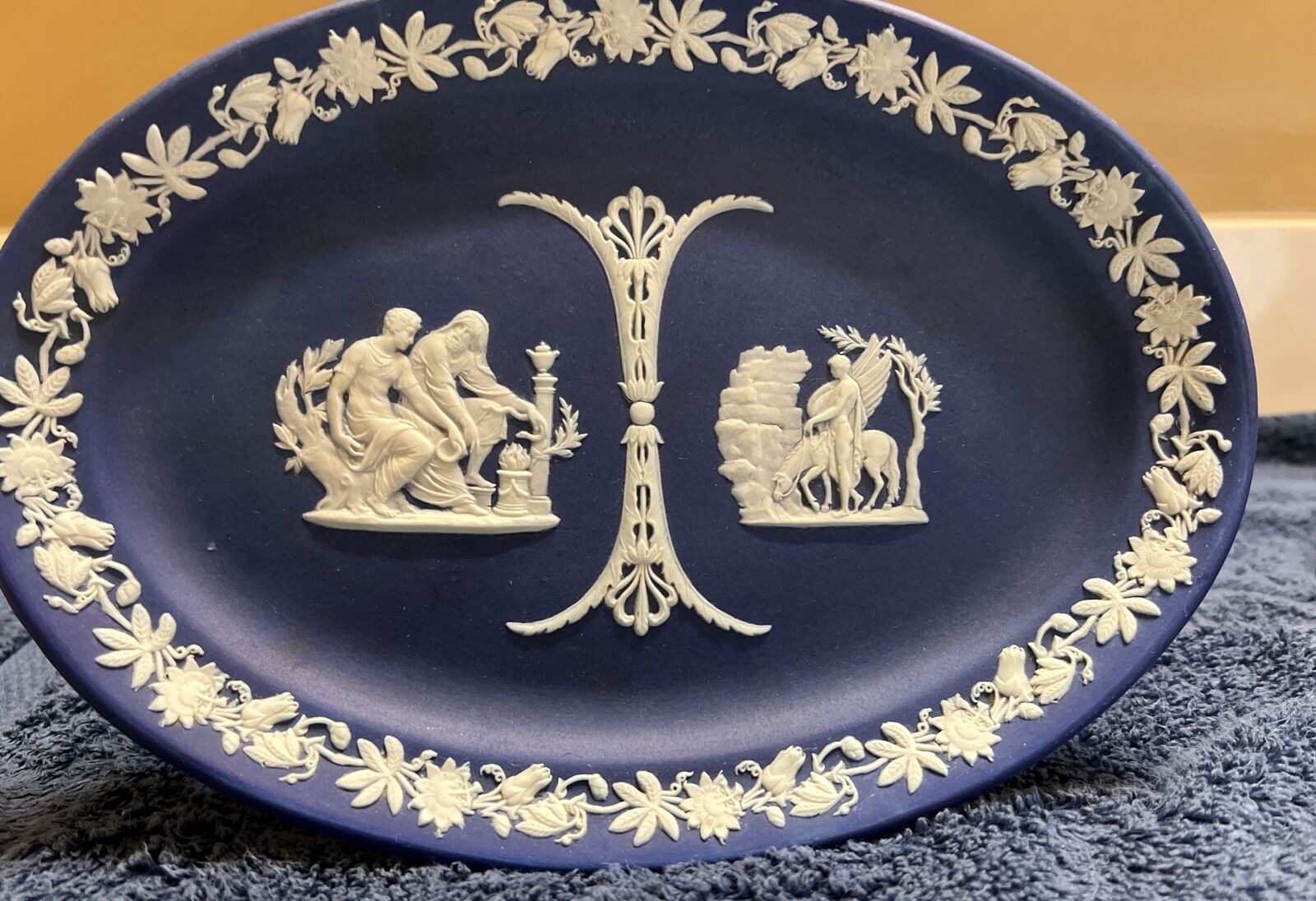 Wedgwood Portland Blue Jasperware Oval Tray, C 1900 9.25” X 6.5”