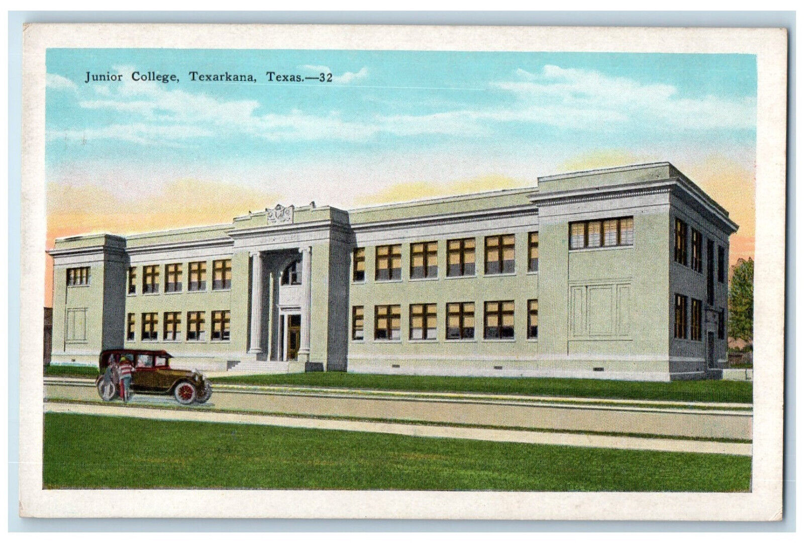 c1920\'s Car Passengers Junior College Entrance Texarkana Texas TX Postcard