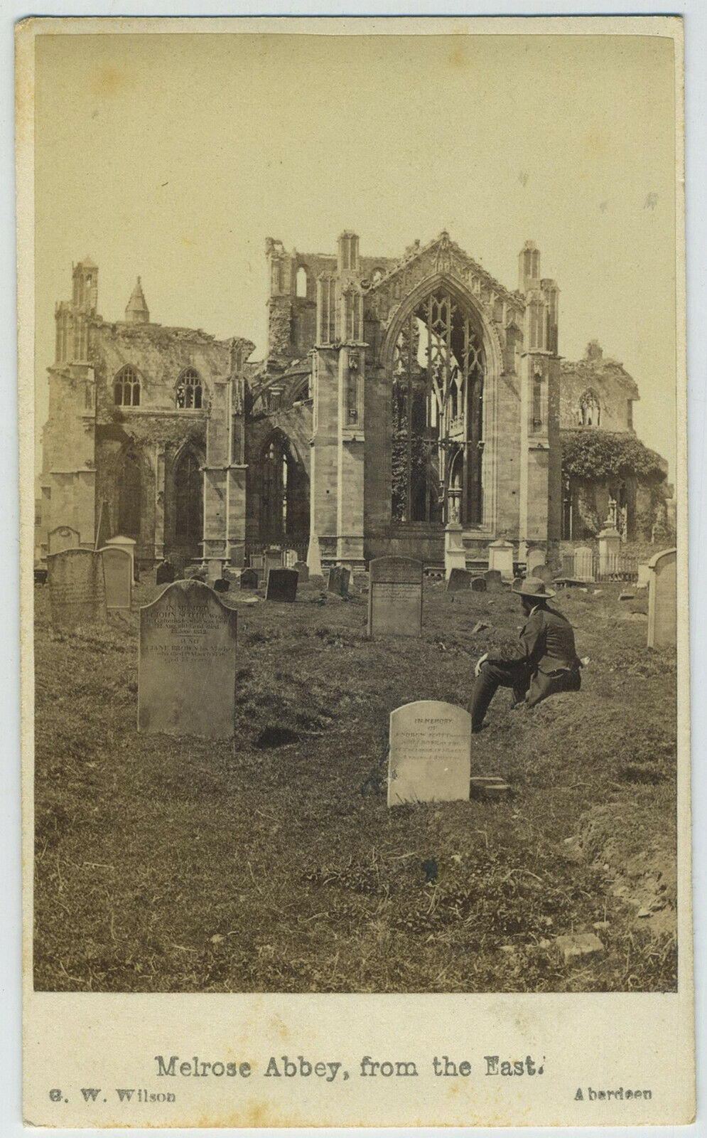 CDV circa 1870. Melrose Abbey, from the East. Wilson in Aberdeen. Scotland.
