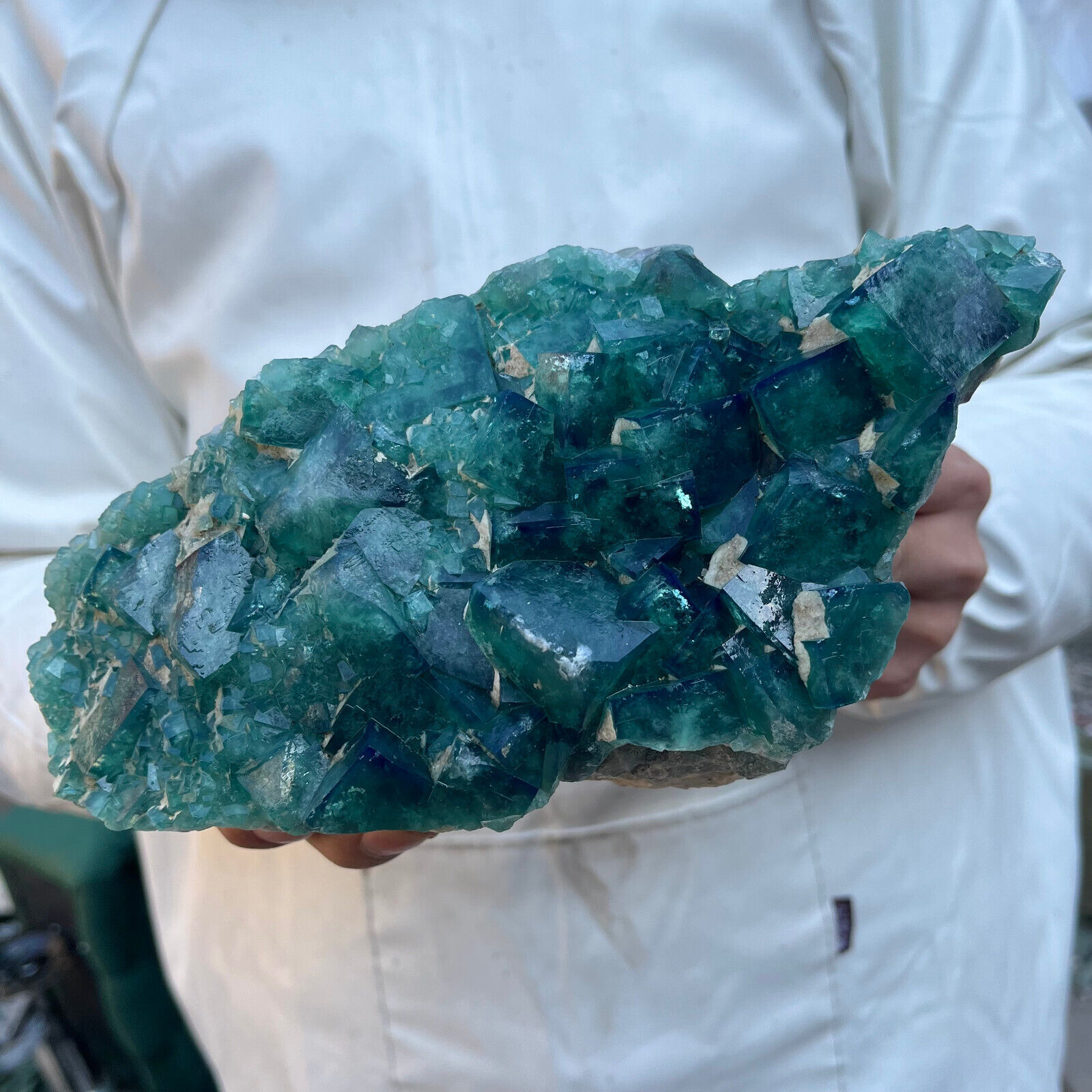 4.7lb Large NATURAL Green Cube FLUORITE Quartz Crystal Cluster Mineral Specimen