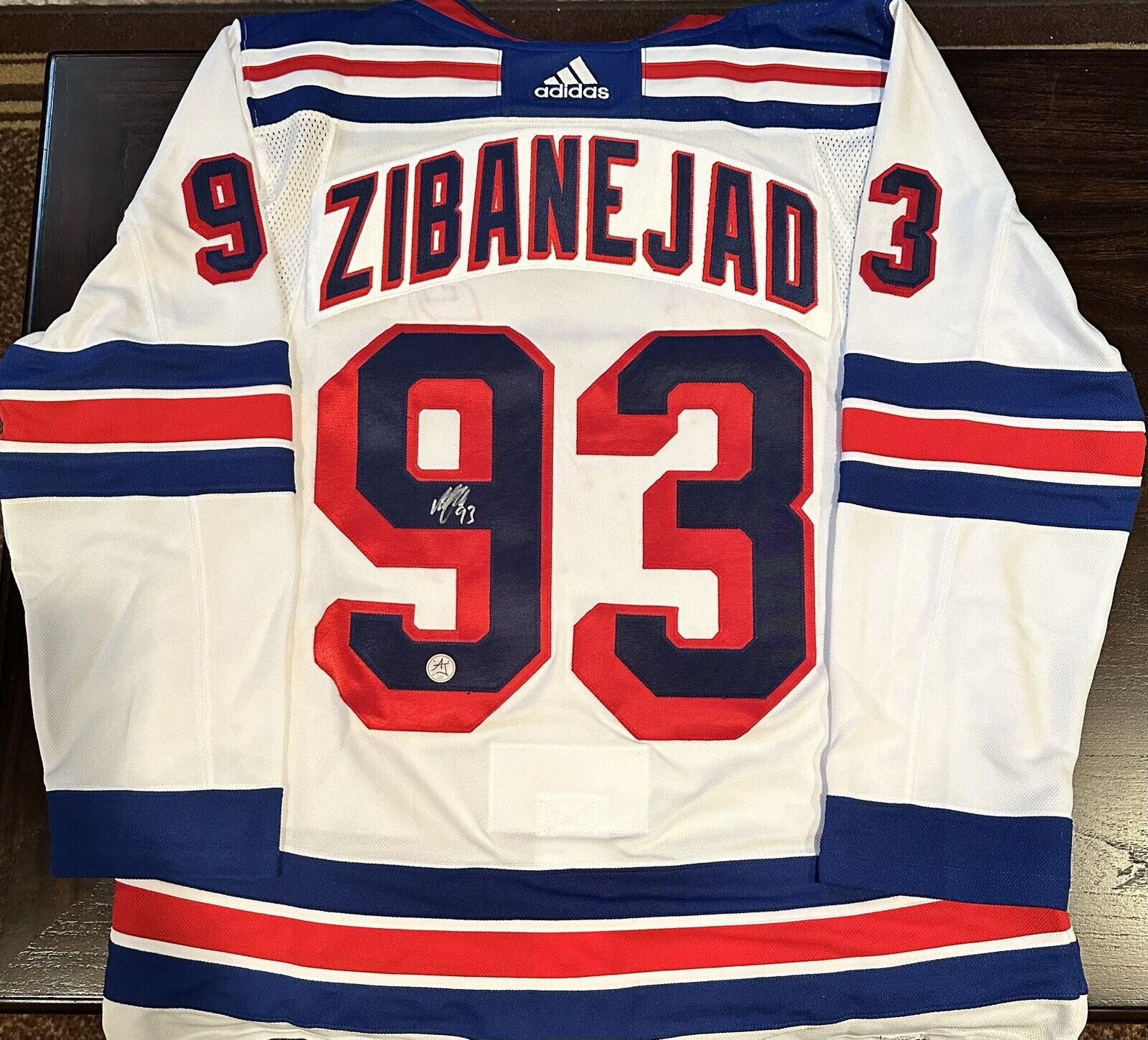 Mika Zibanejad #93 New York Rangers Signed Away (White) Adidas Jersey