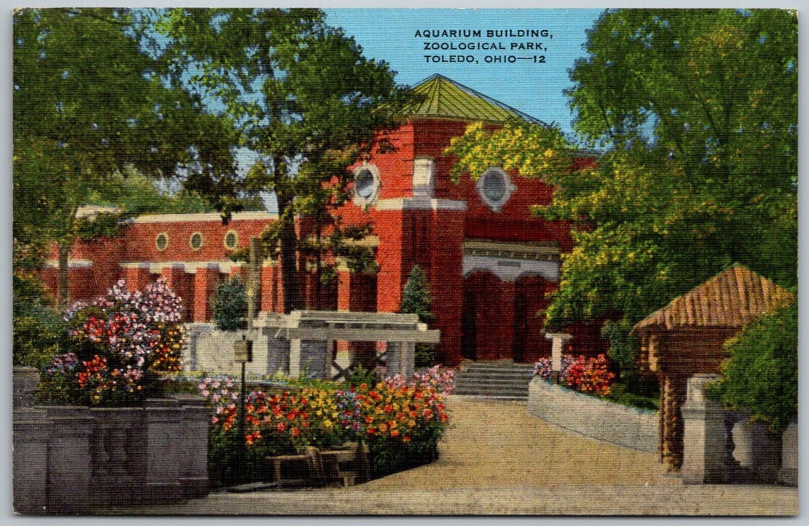 Toledo Ohio 1940s Postcard Aquarium Building ZOO Zoological Park