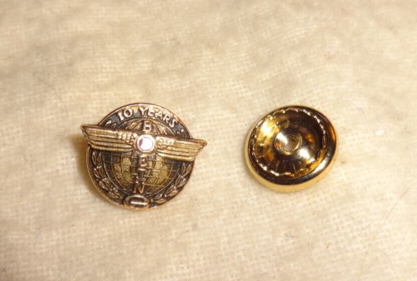 Vintage Boeing 10 Year 10K Gold  Service Pin Red Stone Screw Back