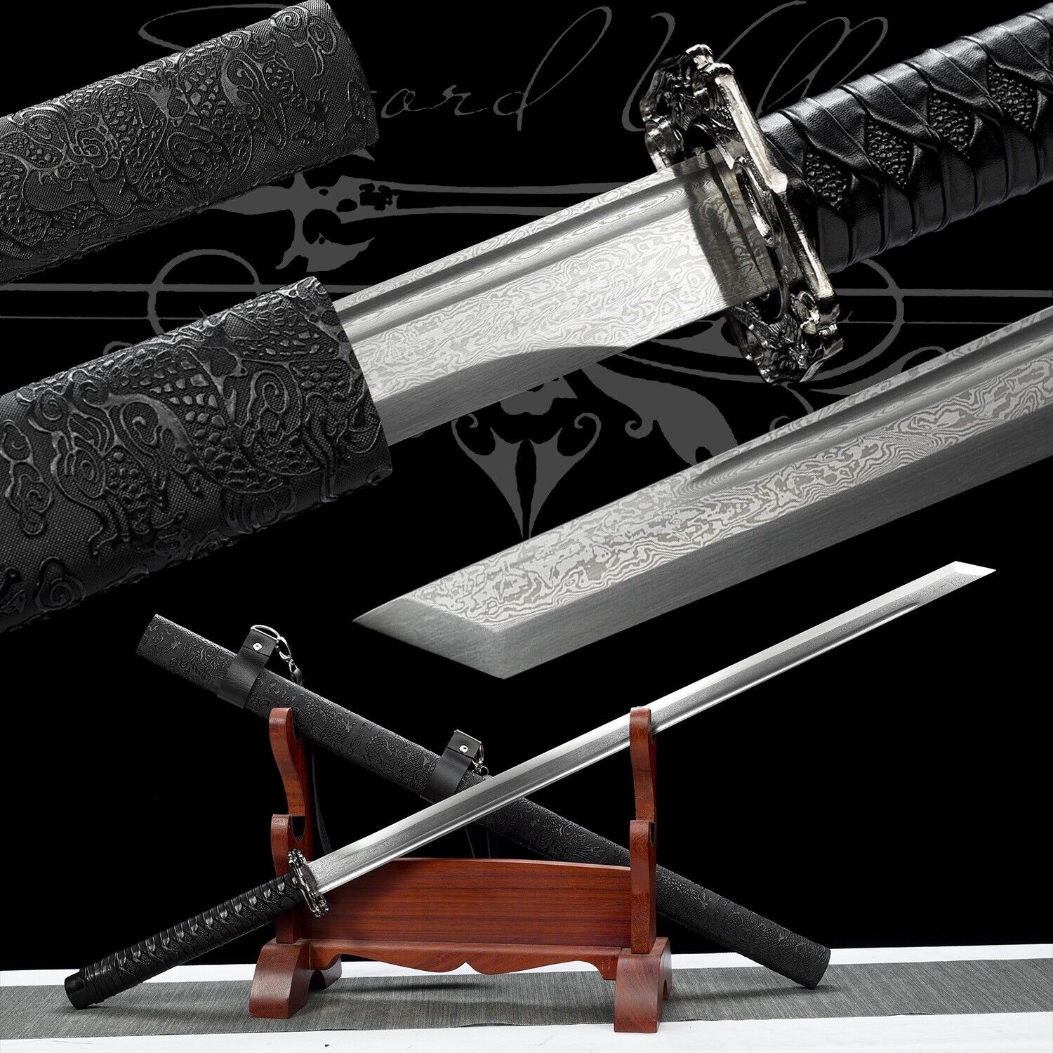 98cm Handmade Katana/Collectible Sword/Fighting Master/Black/High-Quality Blade
