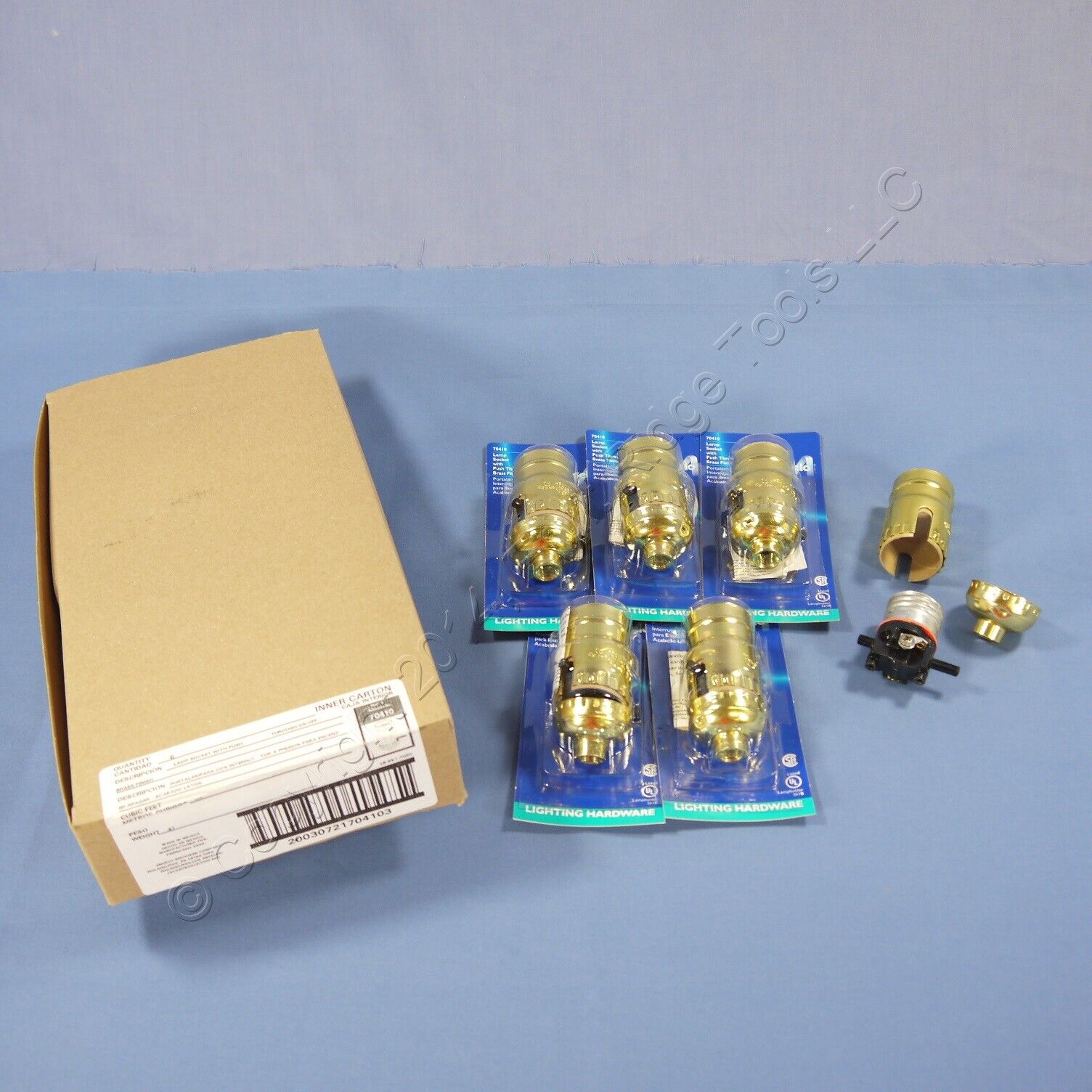 6pk Push Through ON/OFF Medium Base Electrolier Light Socket Brass Lampholders