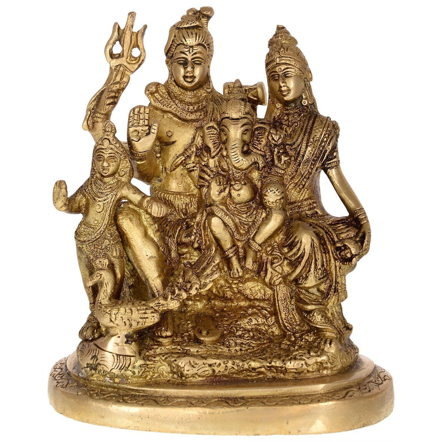 Indian Traditional Antique Brass Lord Shiva Shankar Parivar Idol 5x3x6 Inches