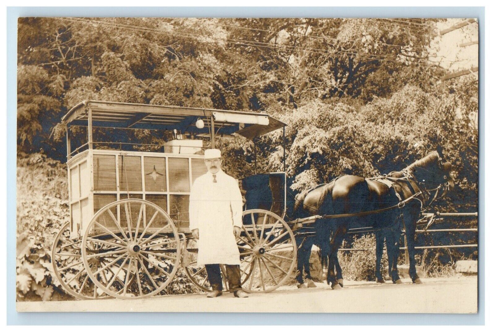 c1910's Horses And Wagon Uniform Worker Tea Cup RPPC Unposted Photo Postcard