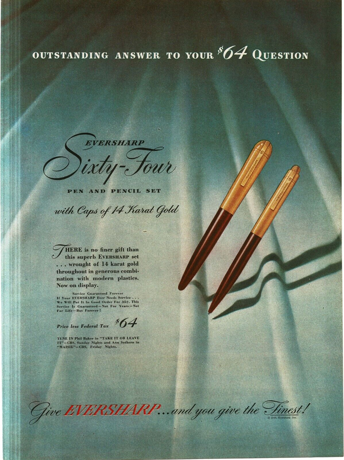 1946 Eversharp Sixty-Four Pen Pencil Set Vintage Print Ad