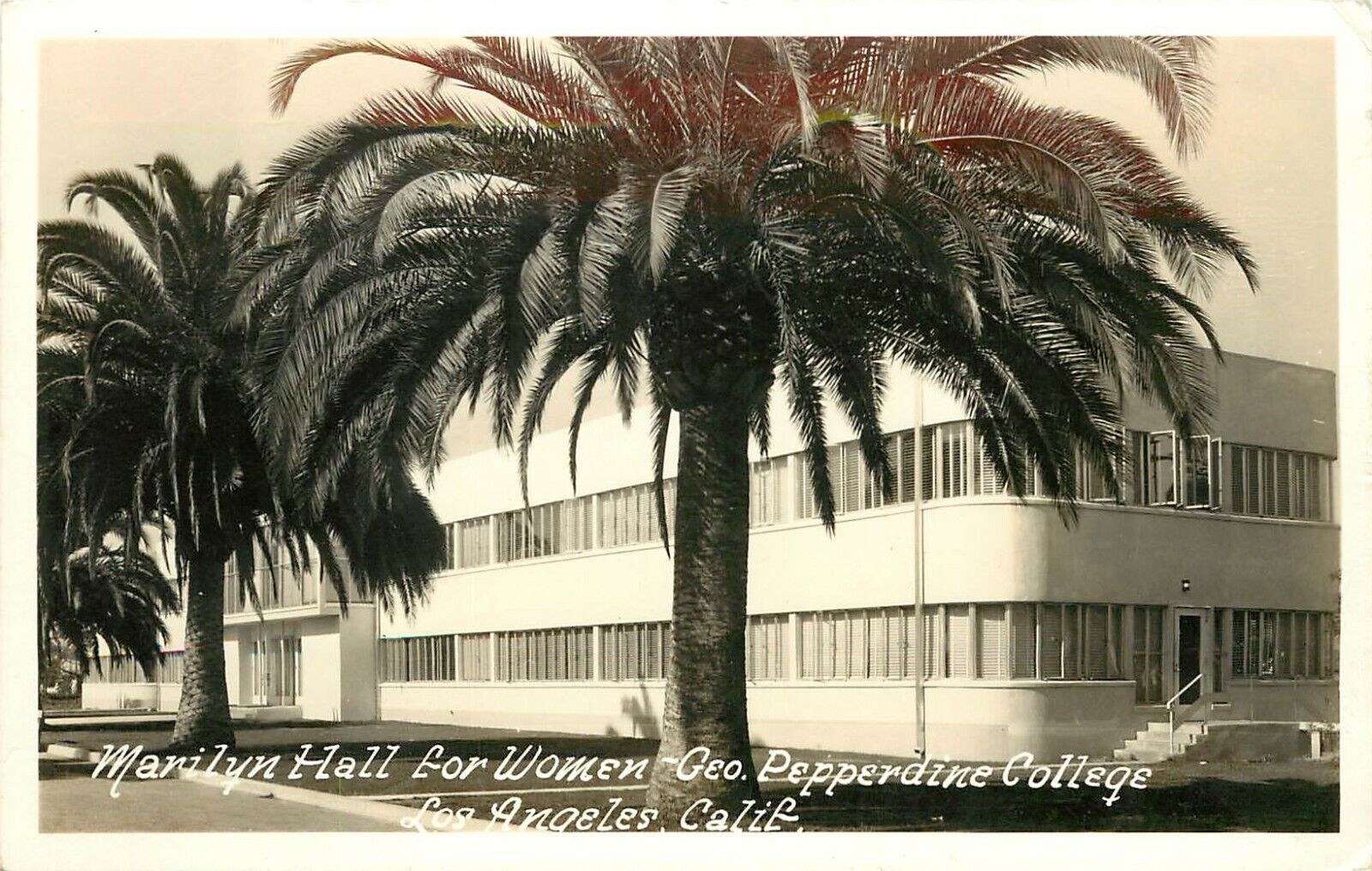 1940s RPPC Marilyn Hall for Women, Pepperdine College Los Angeles, Deco Moderne