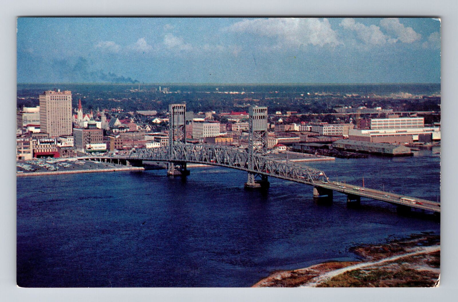 Jacksonville FL-Florida, Main Street Bridge, City View Souvenir Vintage Postcard