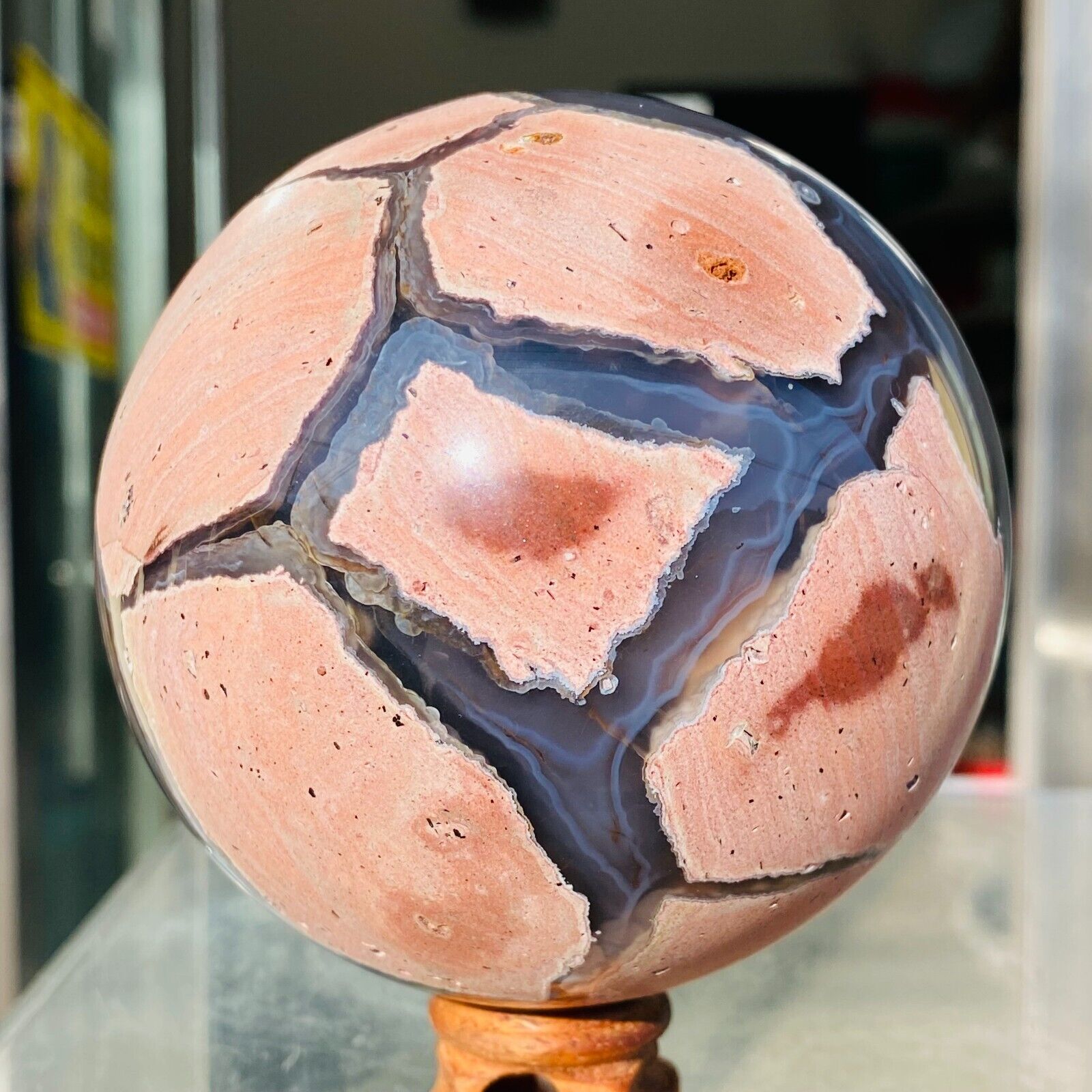 890g Natural Polished Football Agate Crystal Sphere Ball Reiki Healing