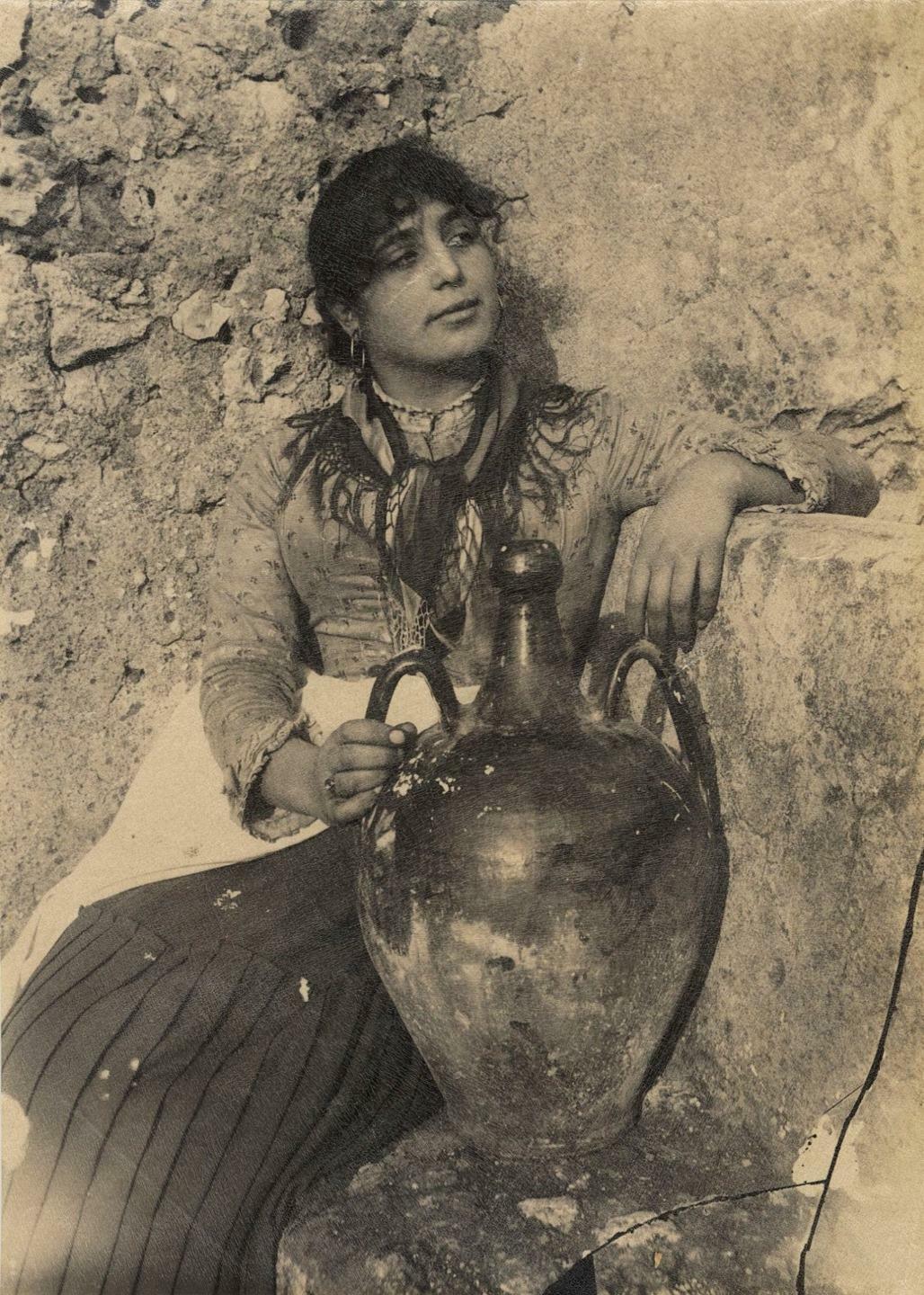 c. 1890\'s Italian Woman with Jug Albumen Photograph by Guglielmo Pluschow
