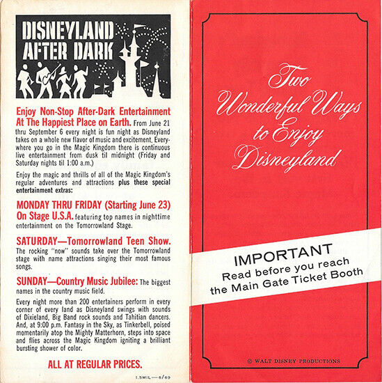 1969 TWO  Disneyland Ticket Guides Summer & Fall Haunted Mansion Opens  RARE