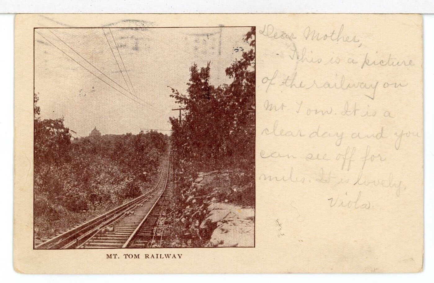 1905 - MT. TOM RAILWAY a Funicular Railroad in Holyoke MA Trains Postcard