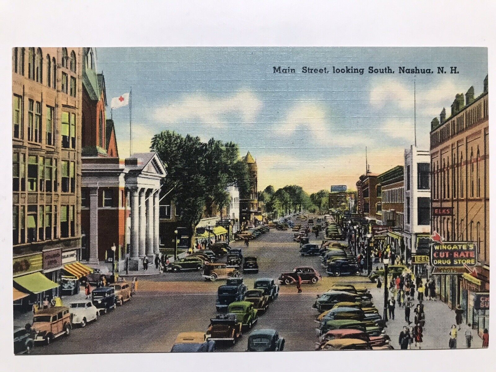 1940 Main Street Looking South Nashua New Hampshire Postcard