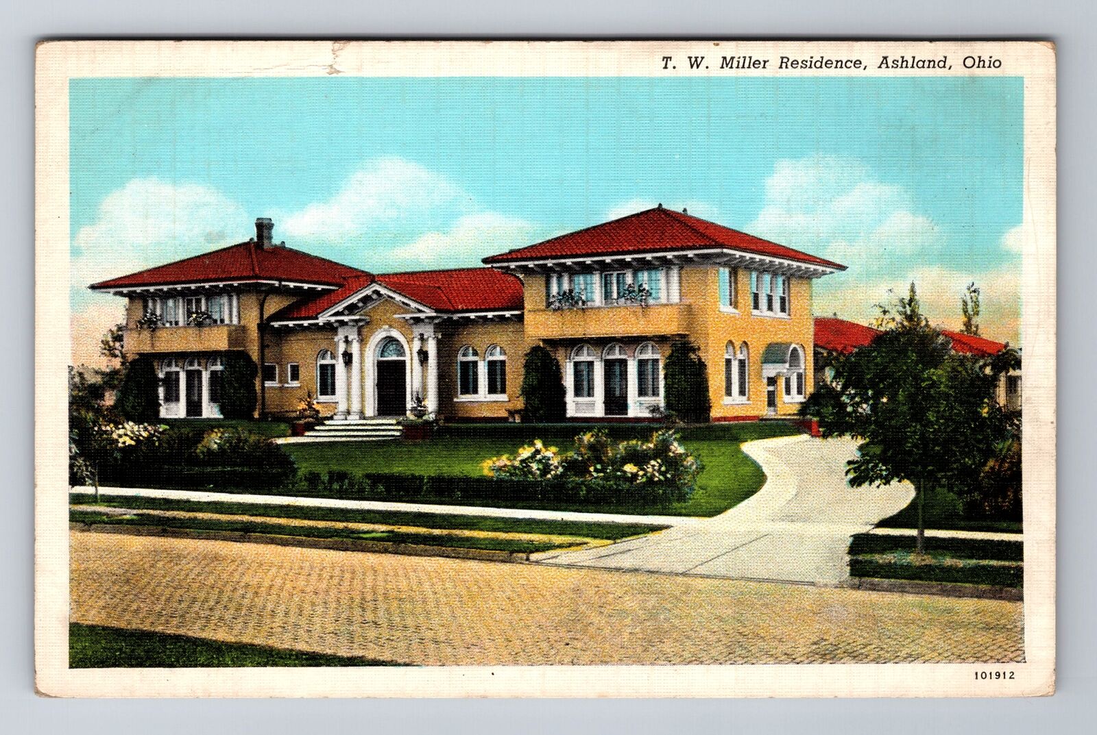 Ashland OH-Ohio, TW Miller Residence, Antique, Vintage Souvenir Postcard