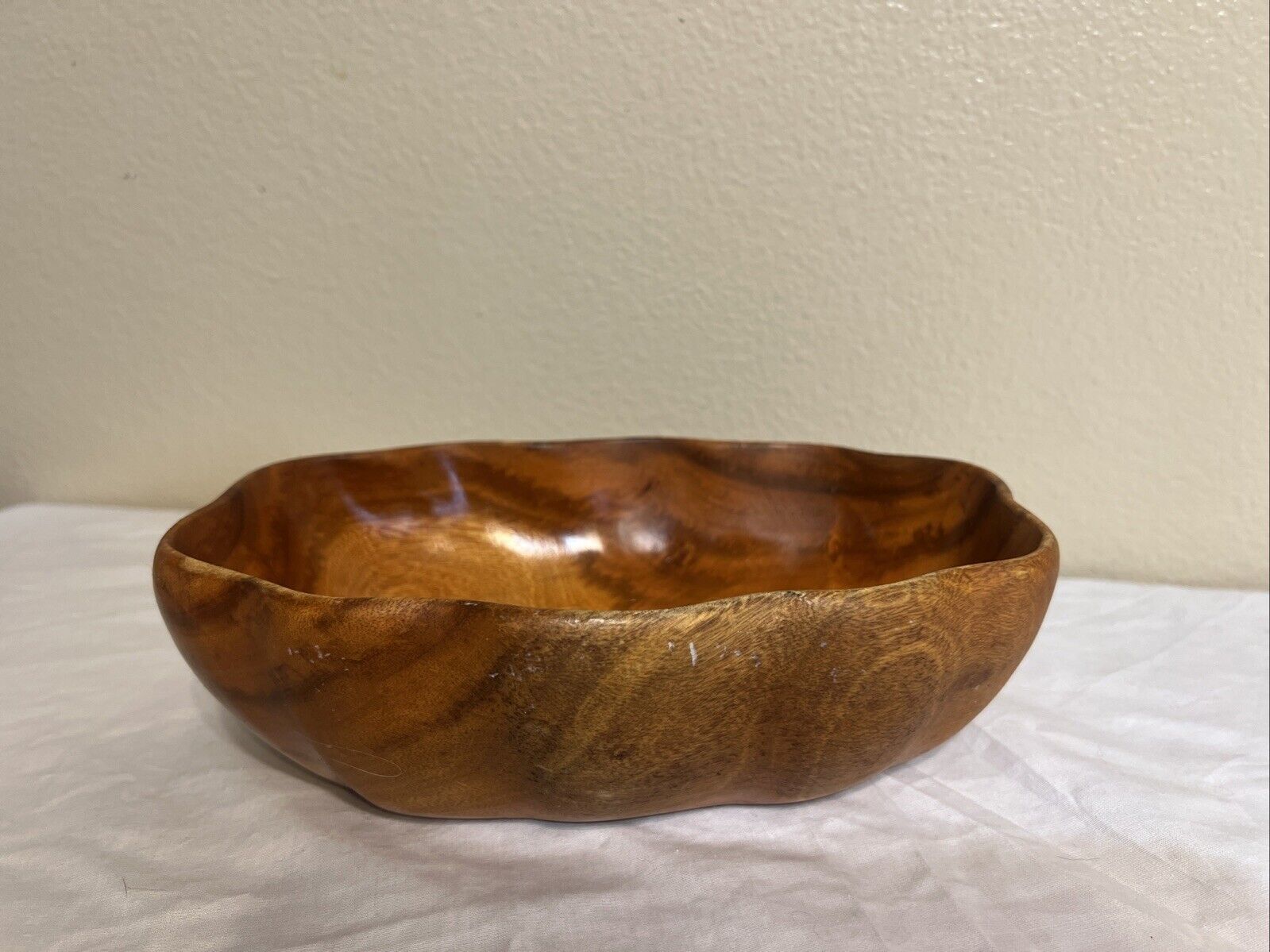 Vintage Turned Wood Bowl Marked Pacific Merchants Kamani Wood