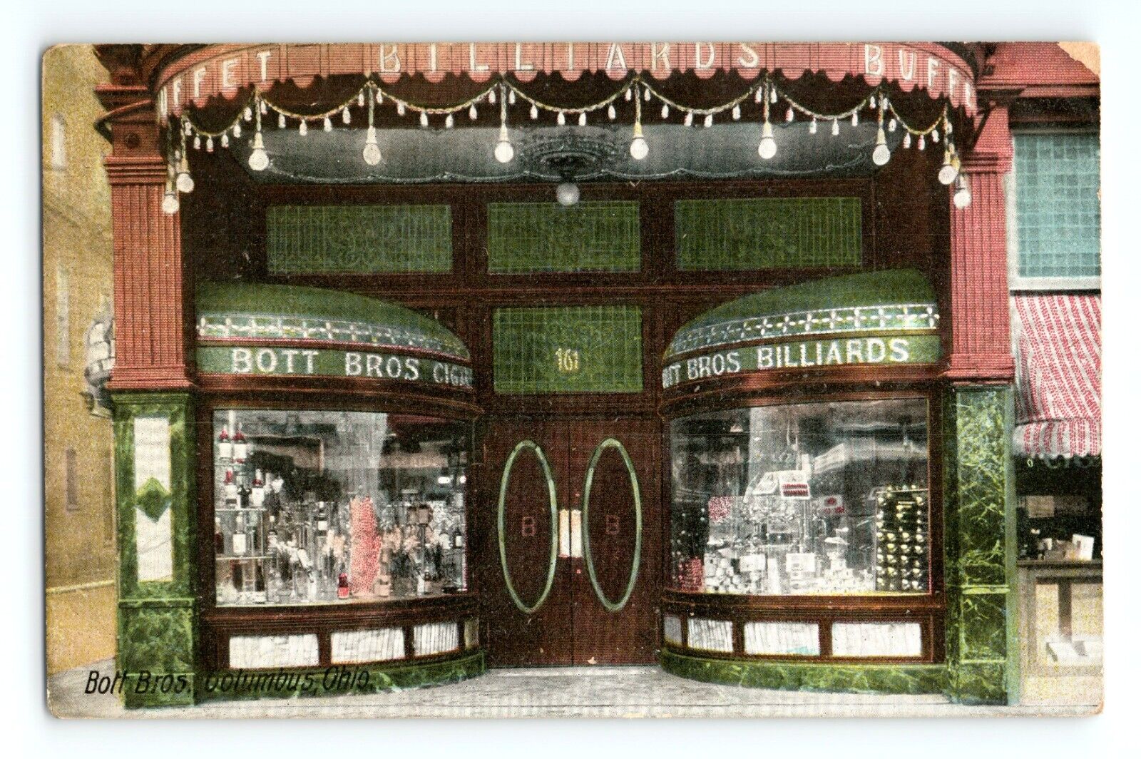 c.1910 Postcard Bott Bros Club Billiards Cigars Street View Entrance Columbus OH