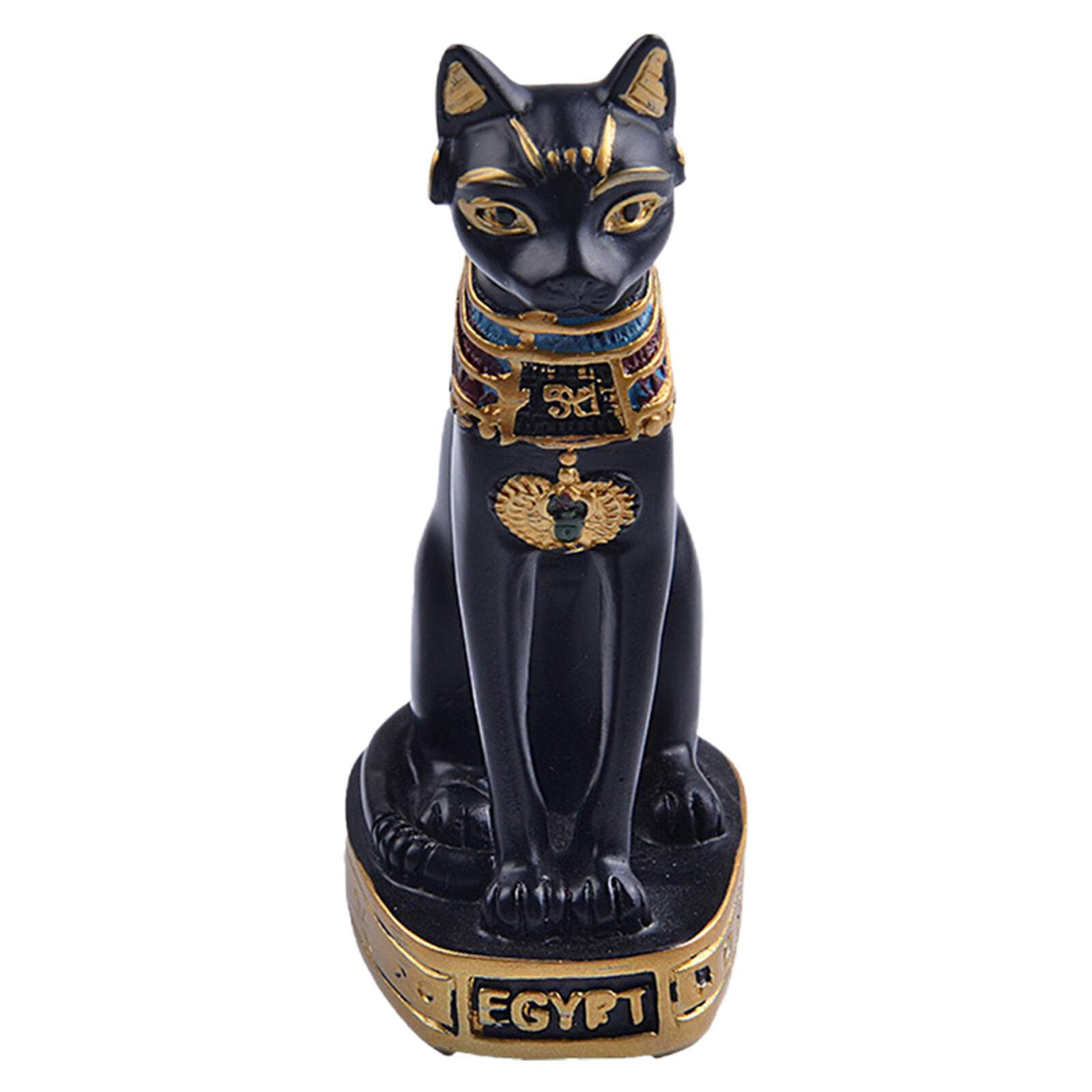 Black And Gold Egyptian Goddess Bastet Cat Sitting Figurine Home Decor Statue