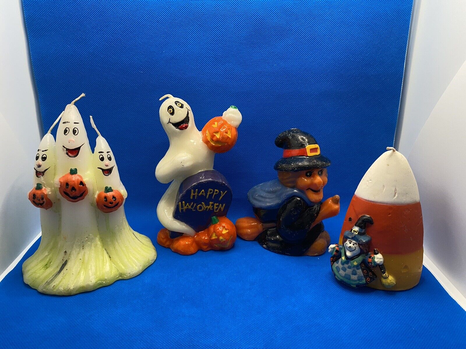 Set of Four (4) Vintage Halloween Candles - Ghosts, Witch, Candy Corn