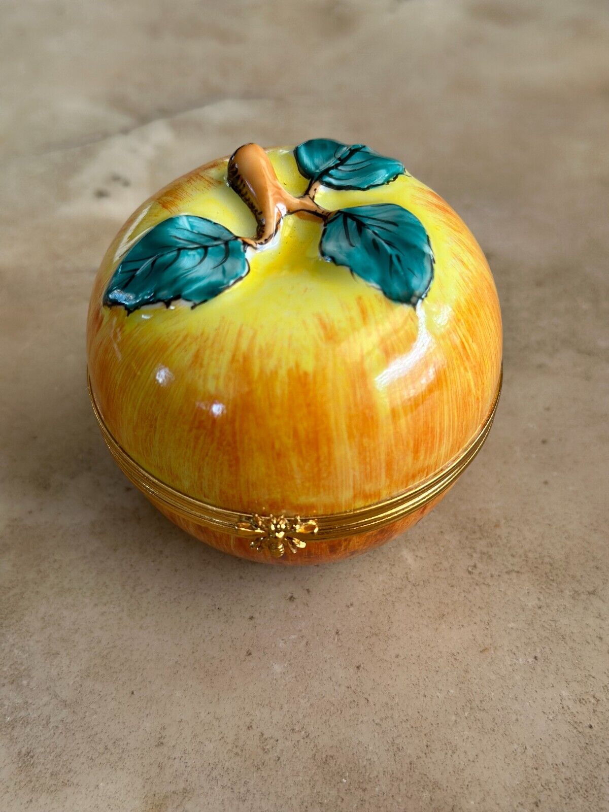 Gorgeous Apple Limoges Box –Vintage Porcelain Hand Painted in France Trinket Box