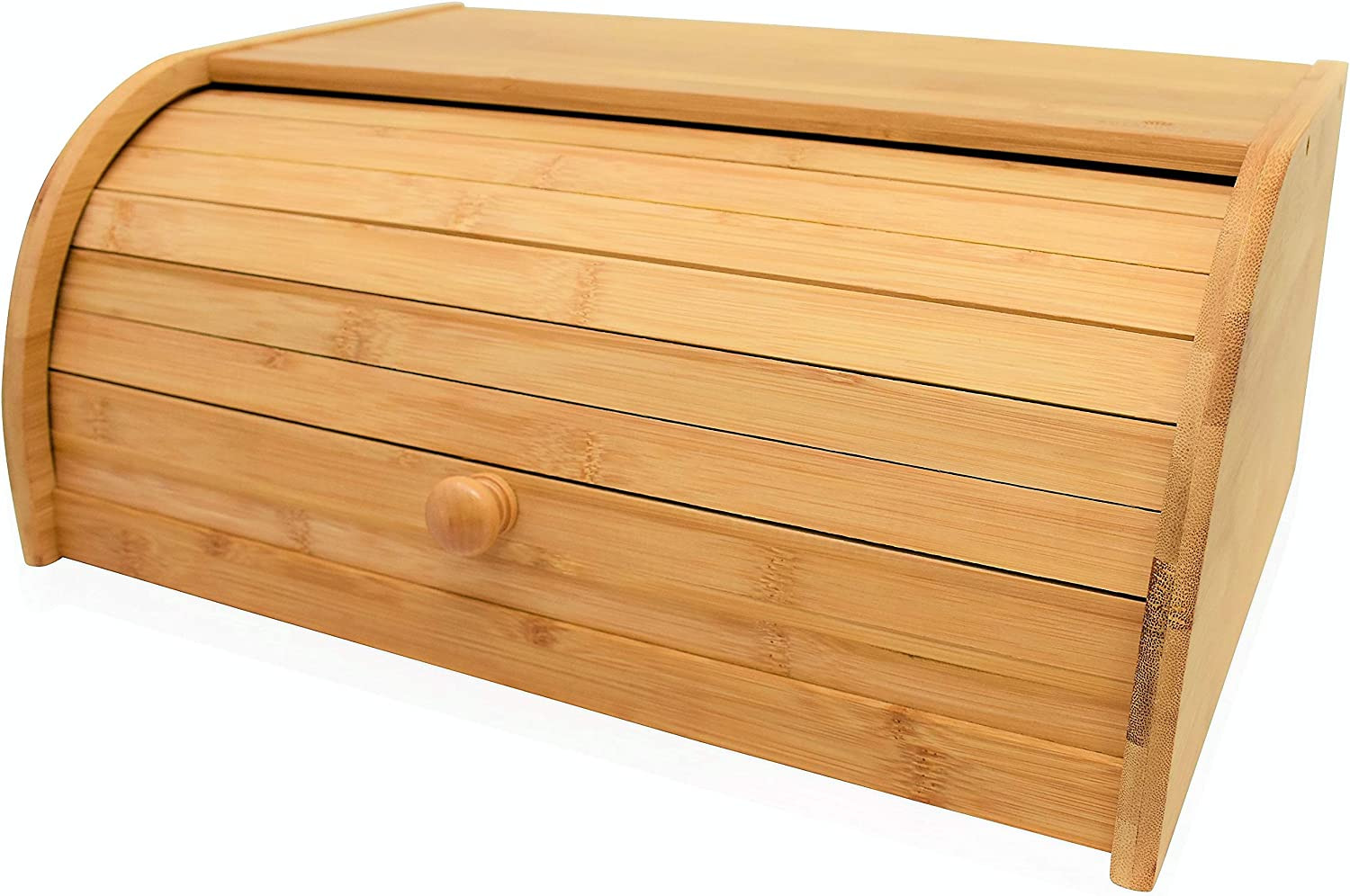 Natural Bamboo Roll Top Bread Box Kitchen for Countertop Storage, Large, NO ASSE