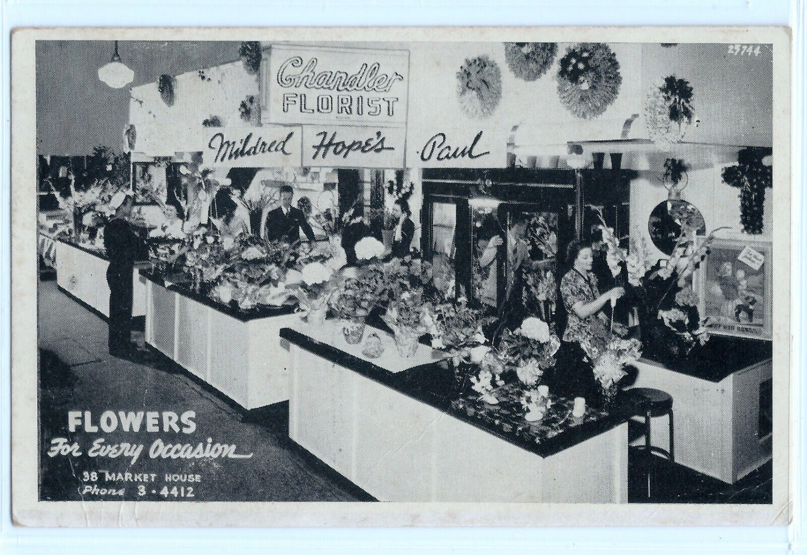 1930s Chandler Florist shop ad postcard, Greensboro, North Carolina