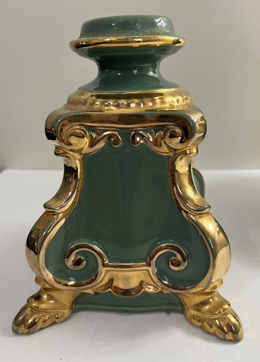 Vintage MCM Ceramic Green & Gold Classic LAMP BASE 1940s 1950s Hollywood Regency