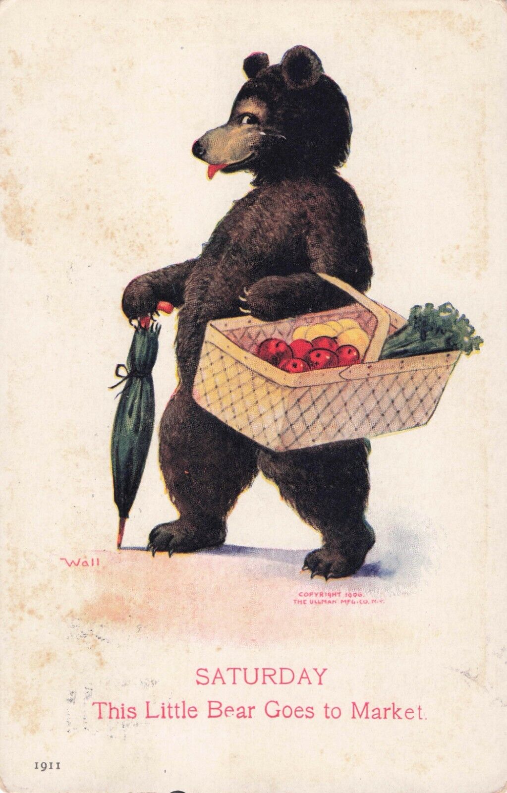 Artist Signed Vintage Postcard B Wall Little Bear Goes to Market Ullman 1907