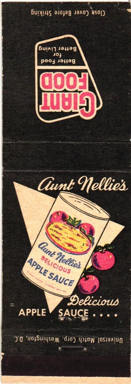 Aunt Nellie\'s Delicious Apple Sauce Giant Food Vintage Matchbook Cover