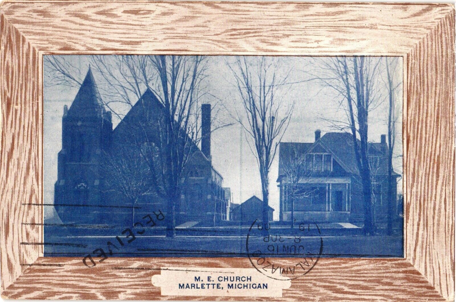 Marlette Michigan Methodist Episcopal Church Postcard 1900s Antique Frame