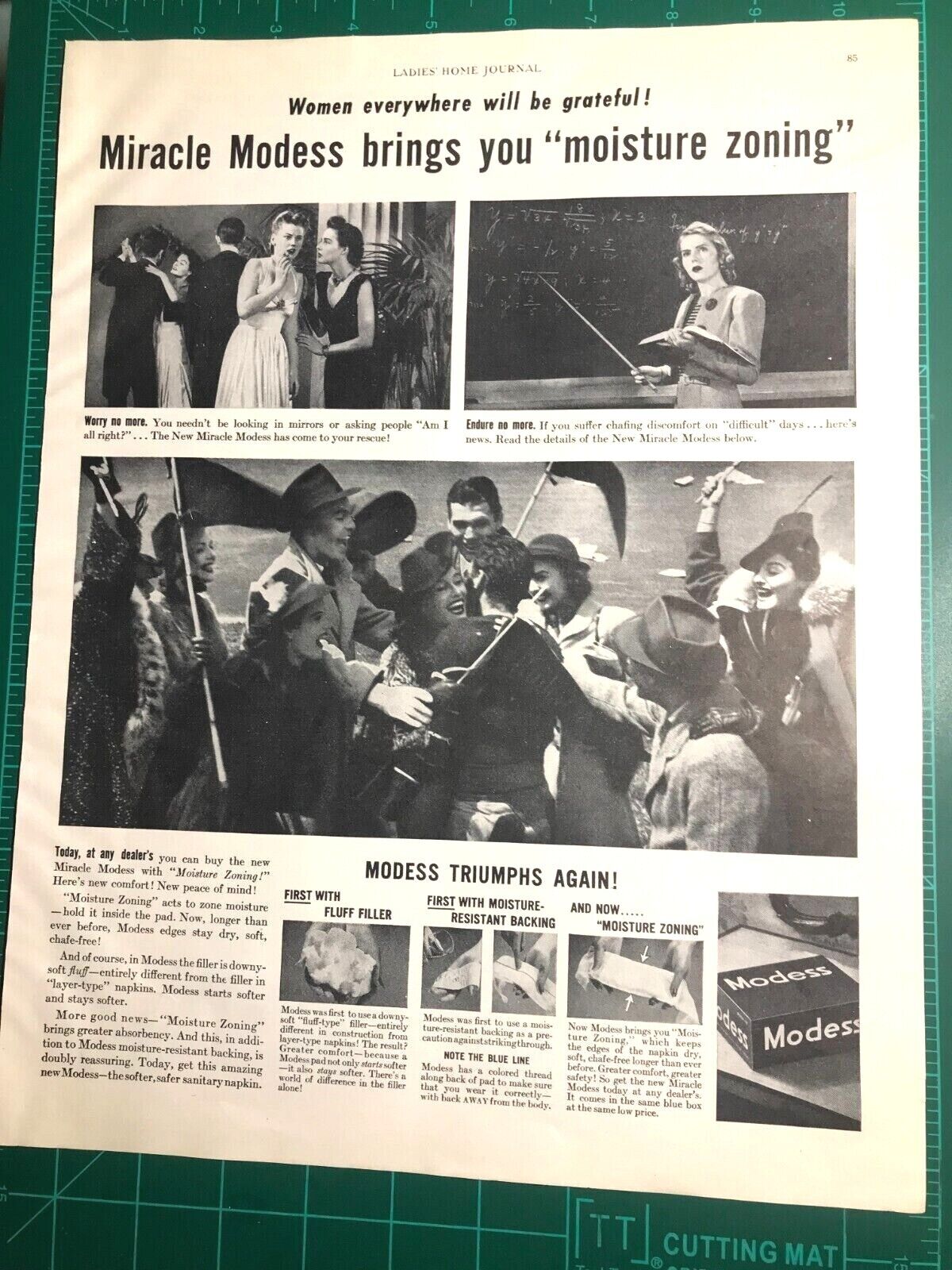 1939 Print Ad  Modess Sanitary Napkins Grateful Women, \'Fluff filler\', 10.5x13.5