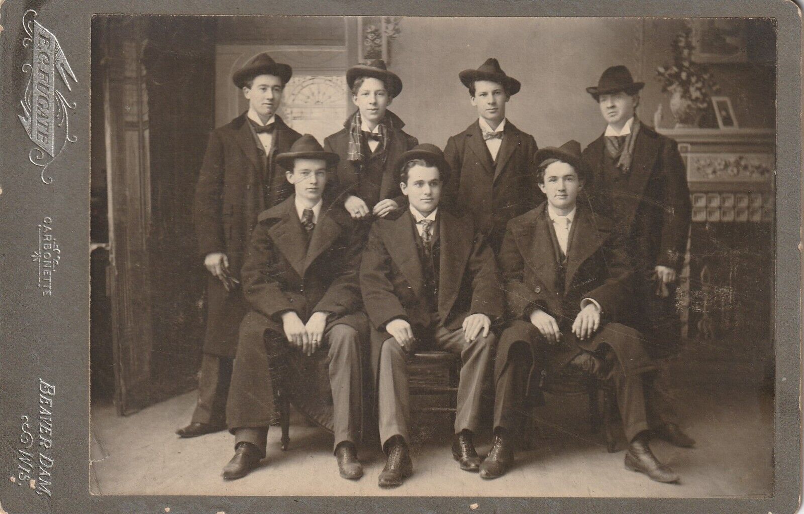 Cabinet Photo E.C. Fugate Beaver Dam, WI; c. 1898; 7 Dapper Men, Homburg Hats