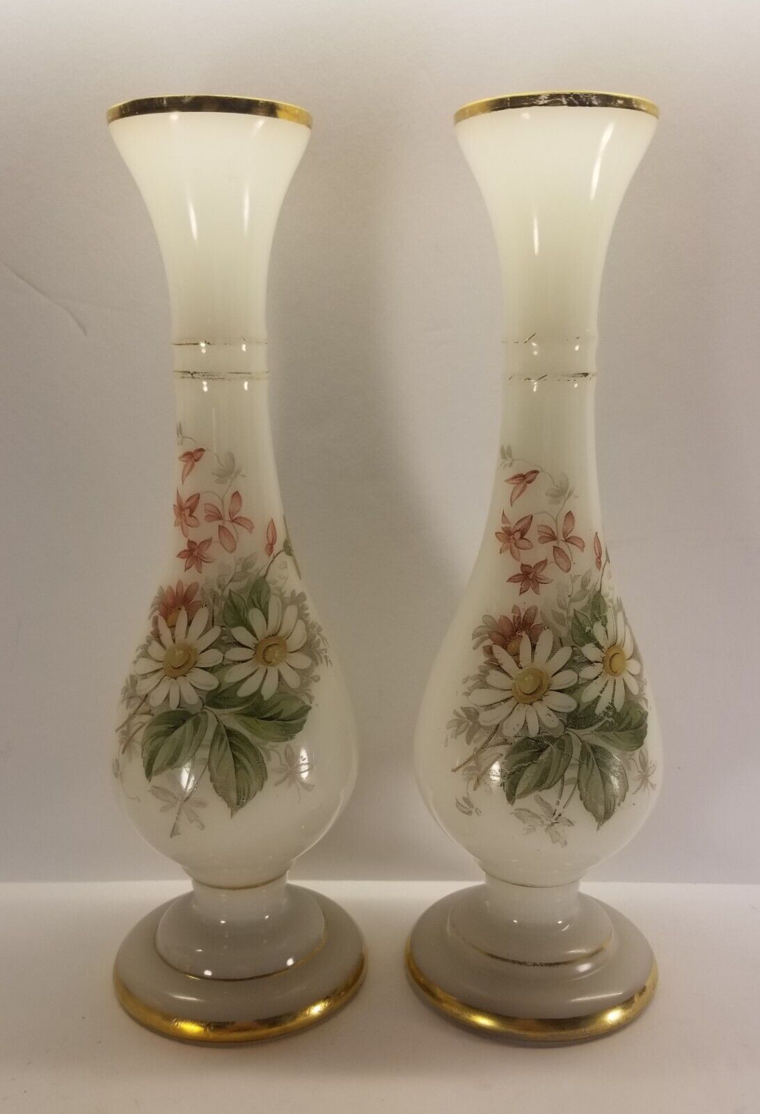 Mid-Century Pair Of White Vases With Flowers