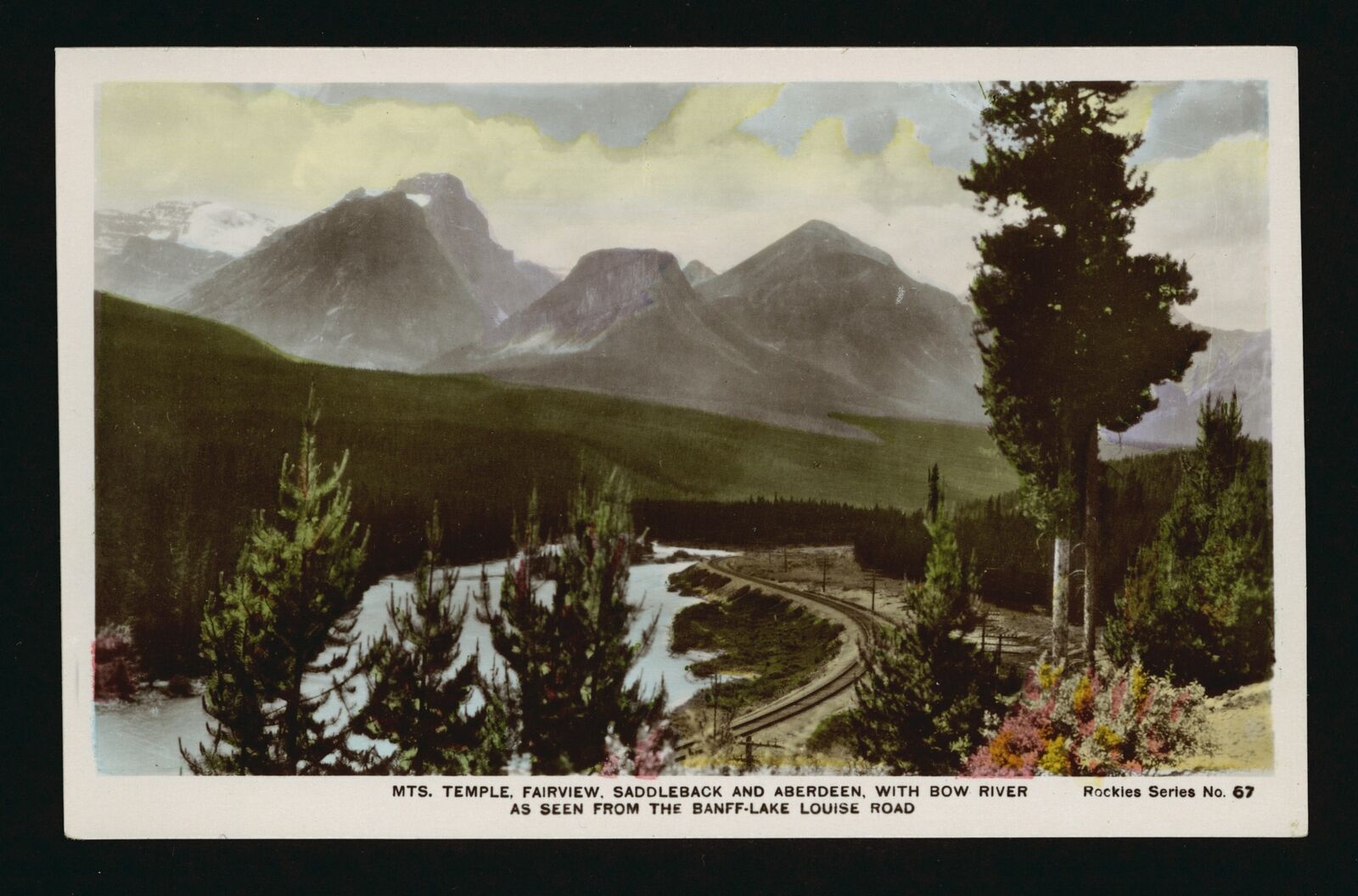 Mts Temple Fairview Saddleback and Aberdeen with Bow River as seen- Old Photo