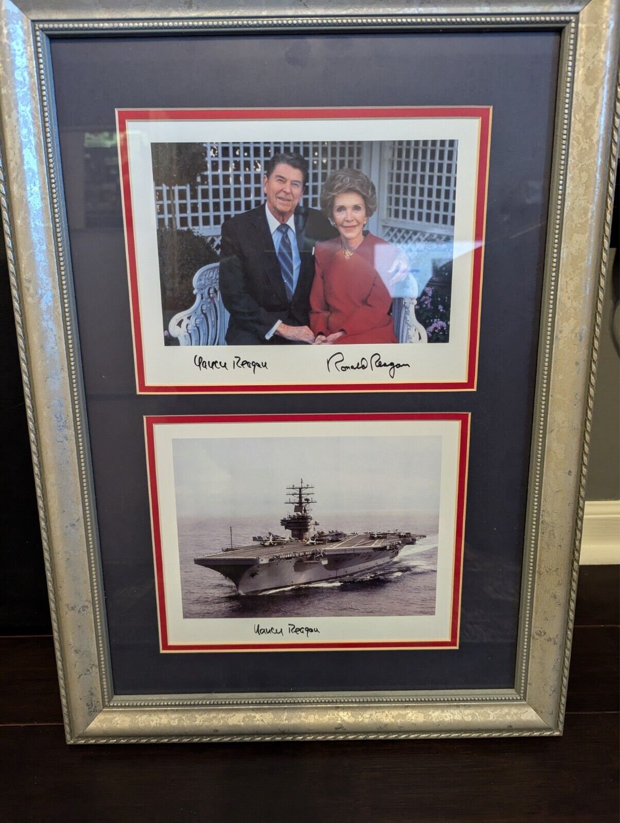 Ronald and Nancy Reagan Photo with Aircraft Carrier - Signed