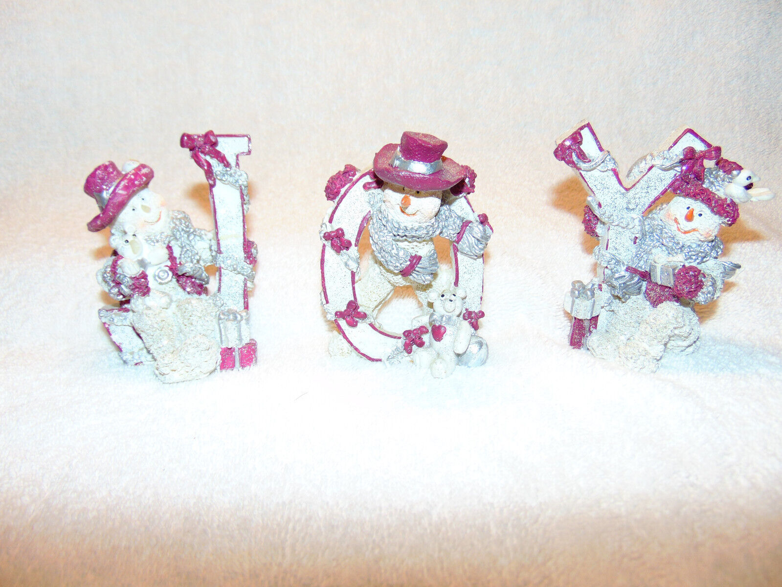 Resin Glitter Christmas JOY Whimsical Snowman Figurines