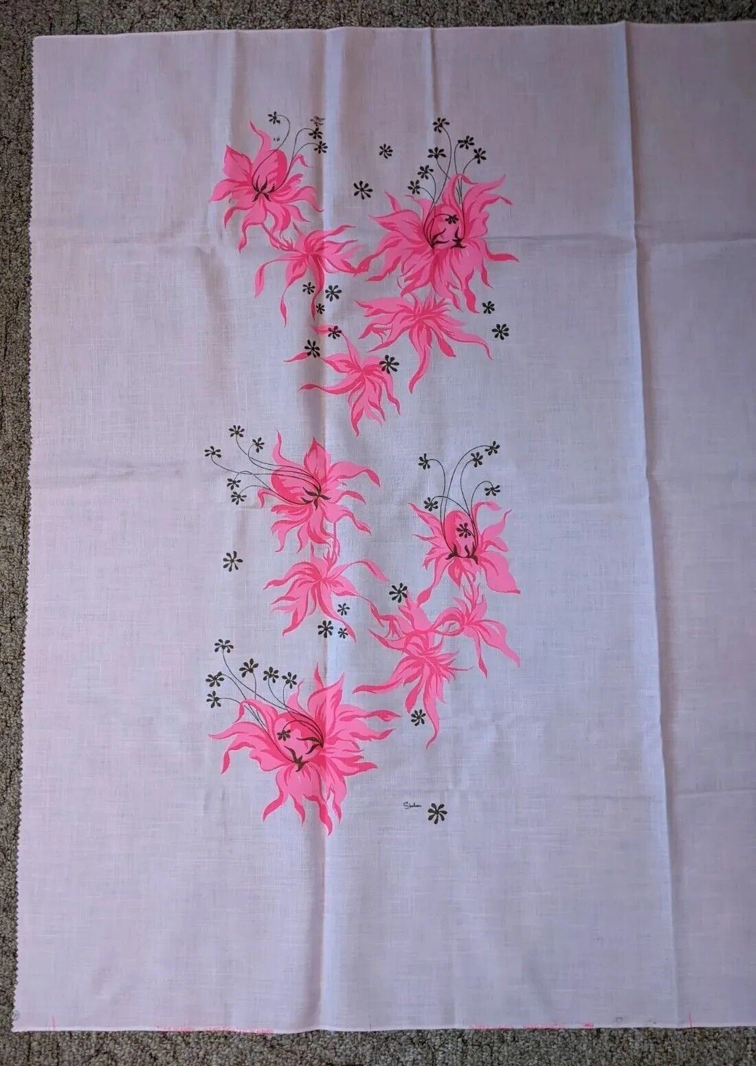 Vinrage ALFRED SHAHEEN 2 Panels Hand Printed Fabric Hawaii Pink Floral