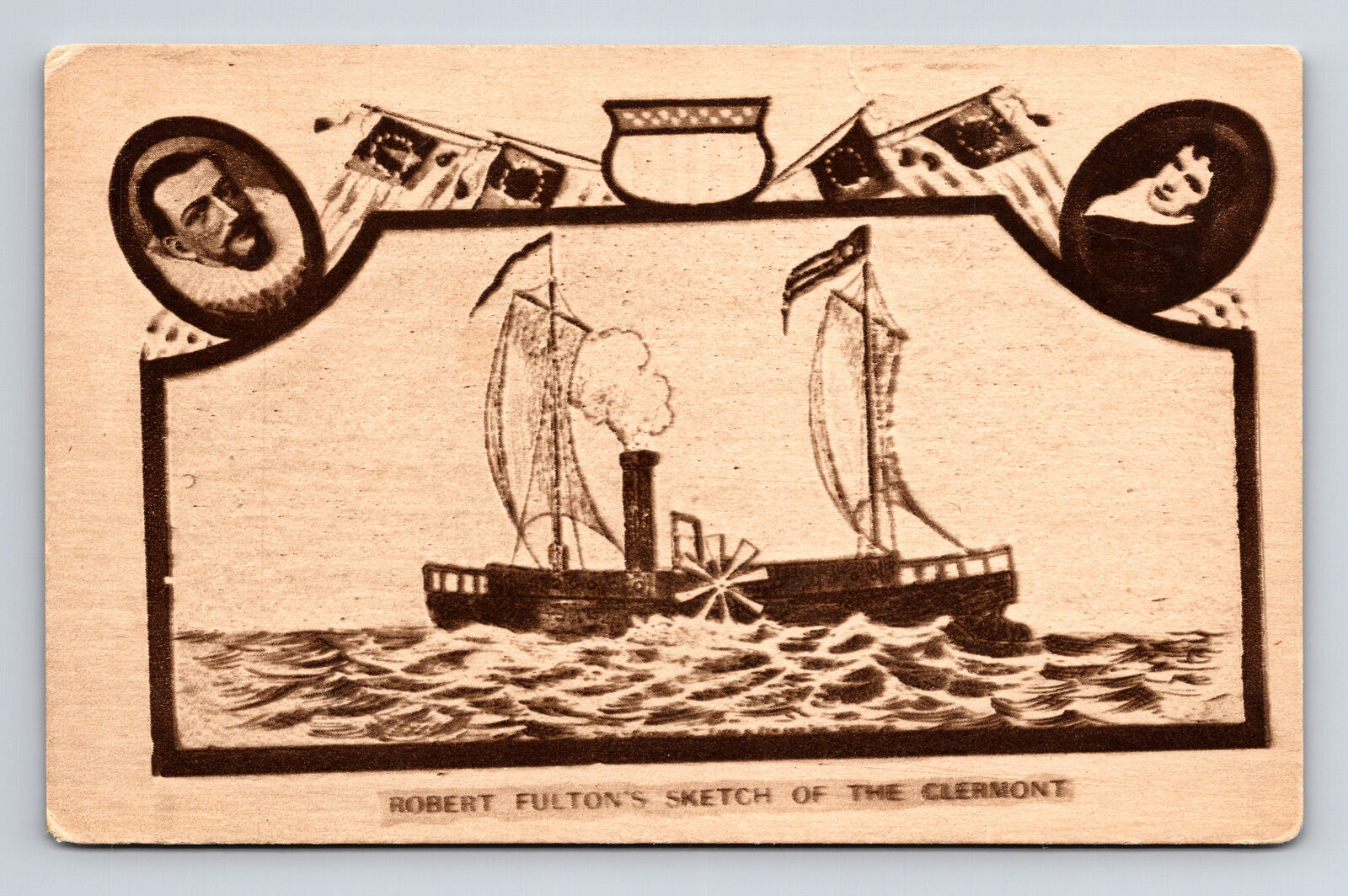 Hudson Fulton Robert Fulton\'s Sketch of Steamboat Clermont Steam Ship Postcard