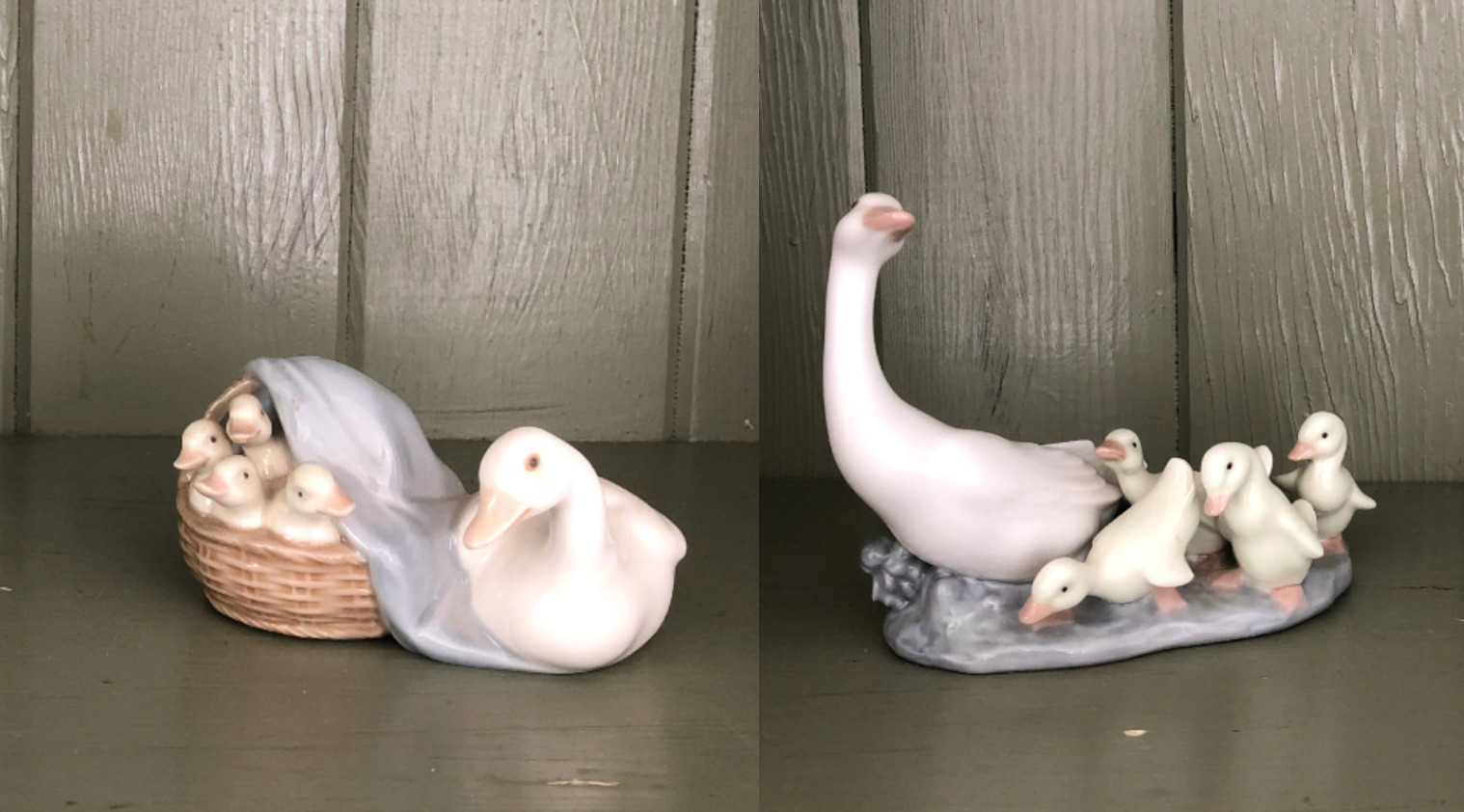 TWO LLADRO Figurines of Mother Duck/Goose + Ducklings/Gooslings