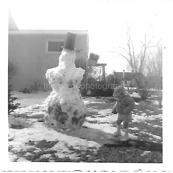 SNOWMAN SNOW BOY Vintage FOUND PHOTO bw Snapshot ORIGINAL 211 54 J