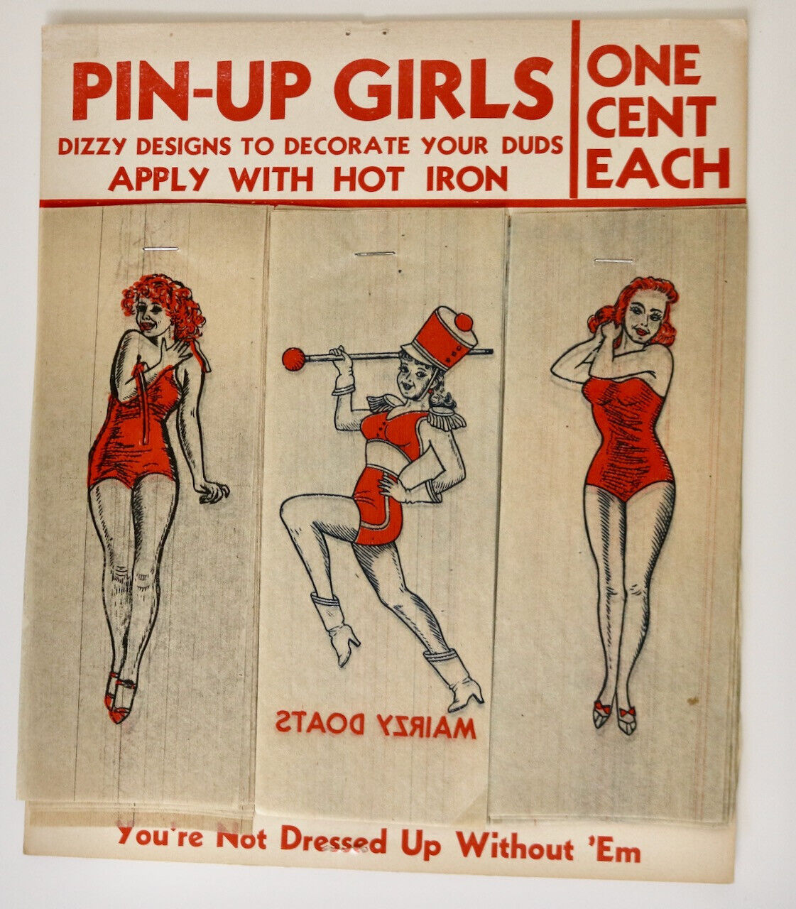 Pin-Up Girls vintage 1944 iron on transfers old new store stock 1