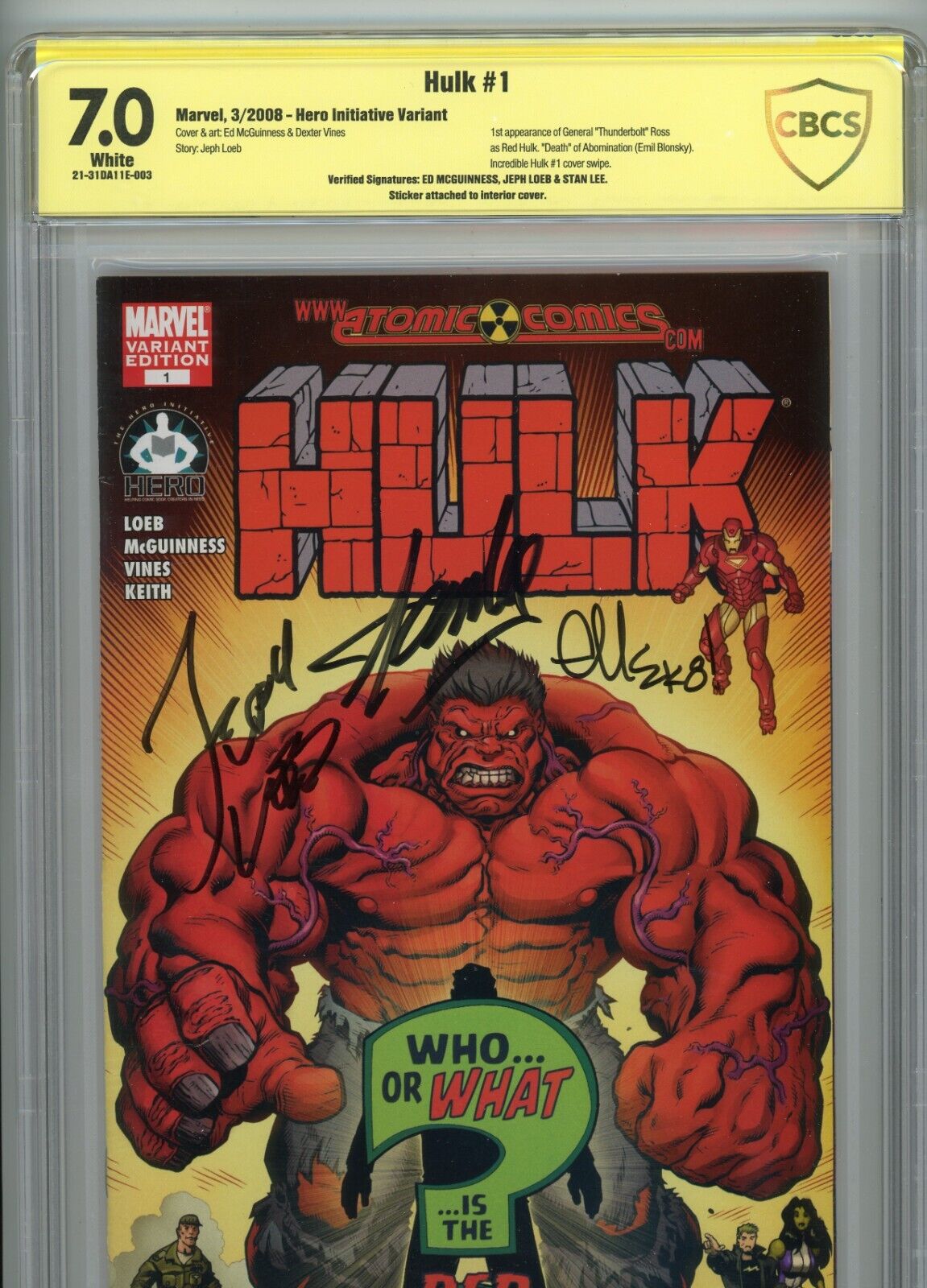 Hulk #1 (2008) | 7.0 FN/VF | 1st Red Hulk | Signed STAN LEE | LOEB | MCGUINNESS